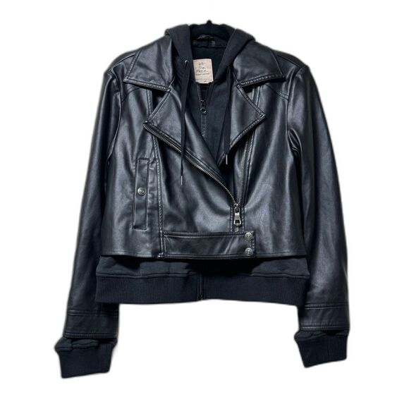 FREE PEOPLE We The Free Hooded Vegan Leather Motocycle Jacket, Sz XS - Picture 1 of 14